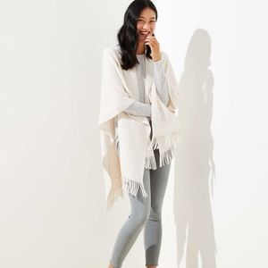 LOFT Ribbed Fringe Wrap Shawl Whisper White Ivory